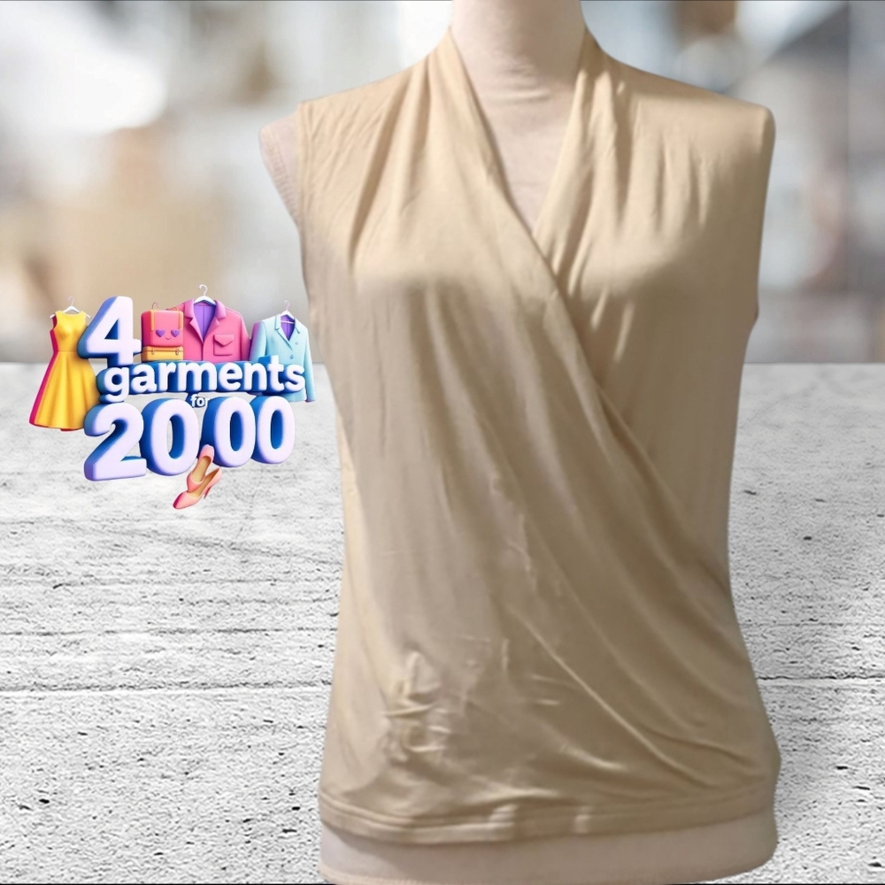 NWT Banana republic sleeveless wrap around look blouse beige top size M